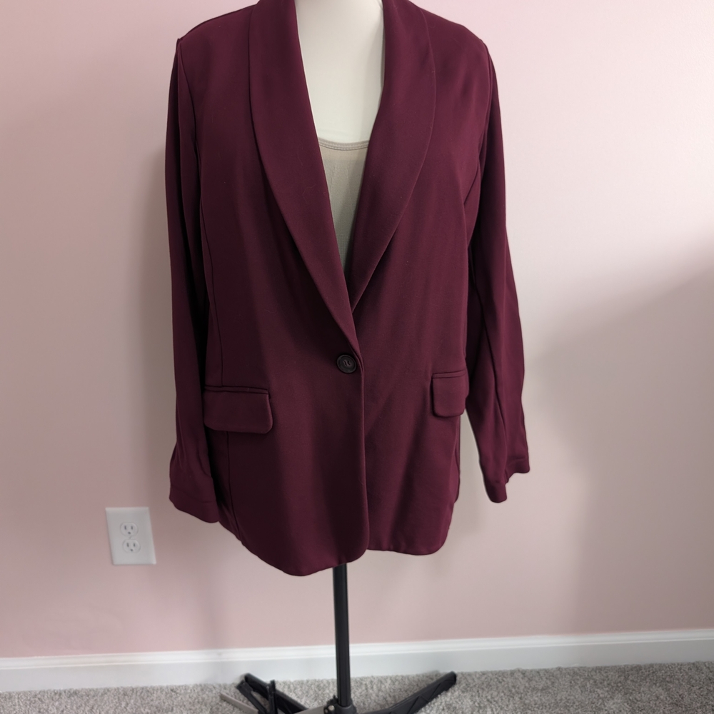 Susan Graver Plum Single-Button Shawl Collar Blazer